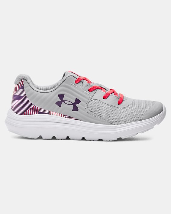 Girls' Pre-School UA Outhustle Print Running Shoes, Gray, pdpMainDesktop image number 0
